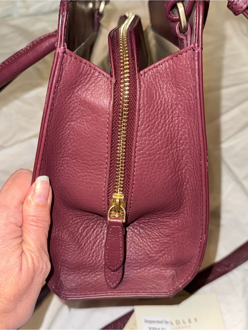 Radley London Dark Cherry Burgundy Leather Satchel Top Handle Crossbody - Picture 6 of 11